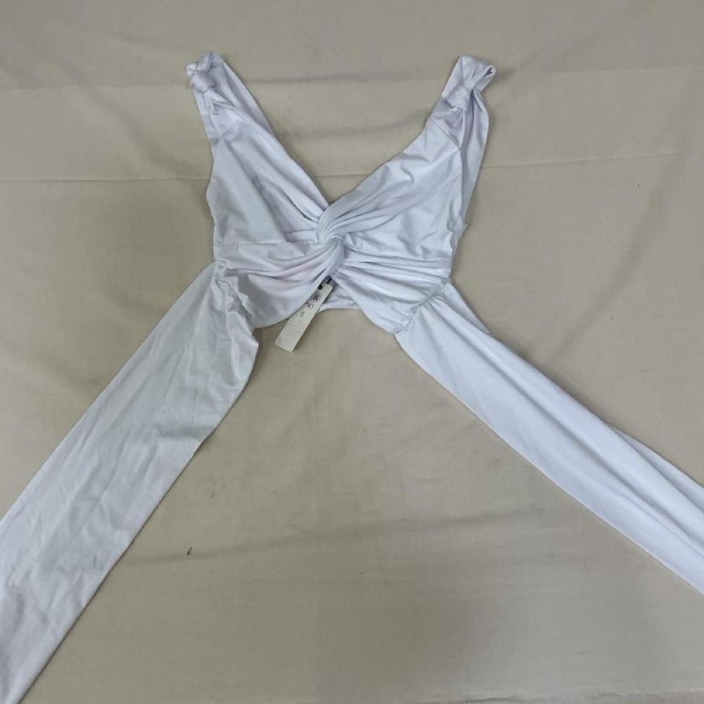 White long-sleeve twist-front crop top